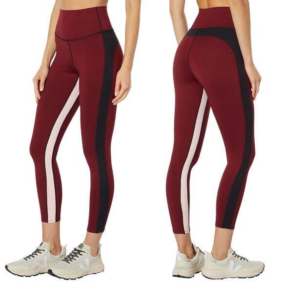 Electric & Rose Pants - NEW Electric & Rose High Rise Waist Athletic Leggings Maroon Black Pink Small